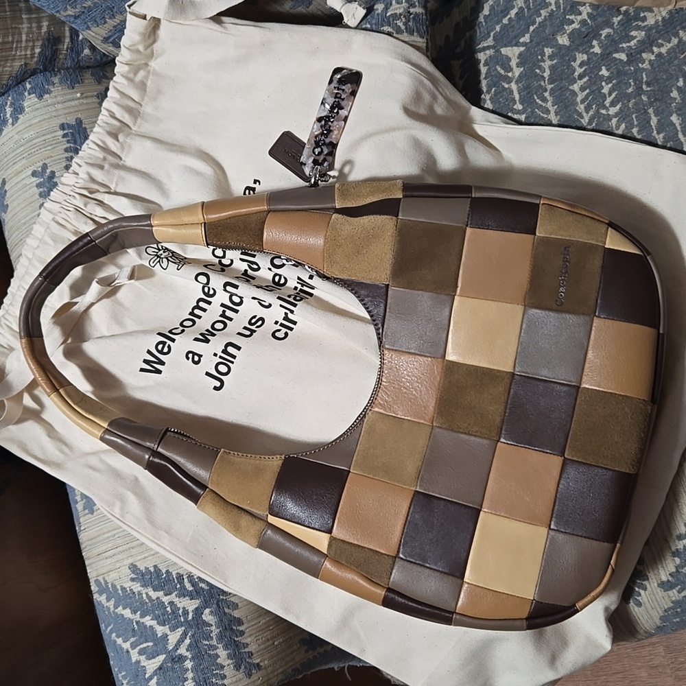 Coachtopia Upcrafted Mixed Checkerboard Round Shoulder Bag